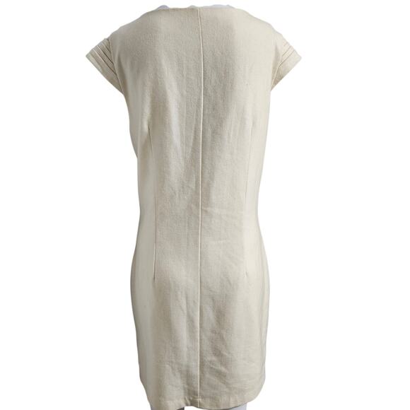 NICOLA Dress M Wool Blend Shift Dress Cap Sleeve Knee Length Dress W Embroidery - Picture 7 of 11